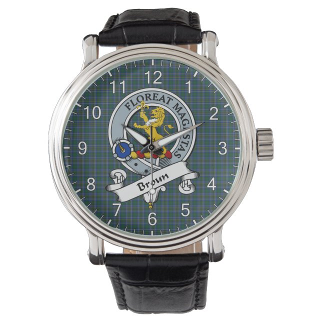 Classic Timeless Clan Broun Modern Badge Tartan Watch (Front)