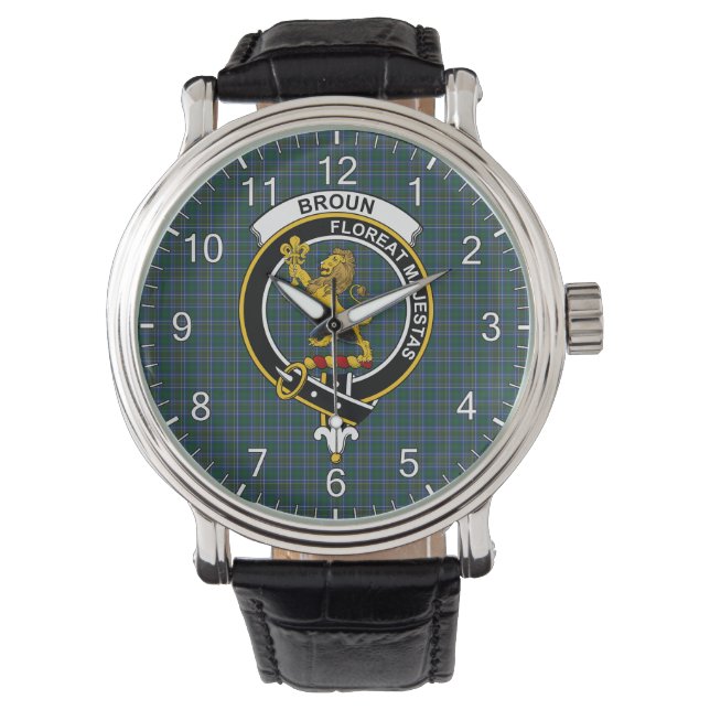 Classic Timeless Clan Broun Modern Tartan Badge Watch (Front)