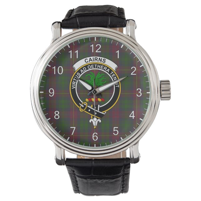 Classic Timeless Clan Cairns Hunting Tartan Badge  Watch (Front)