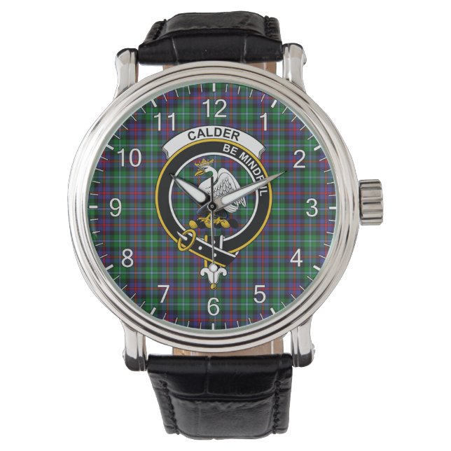 Classic Timeless Clan Calder Tartan Badge Plaid Watch (Front)