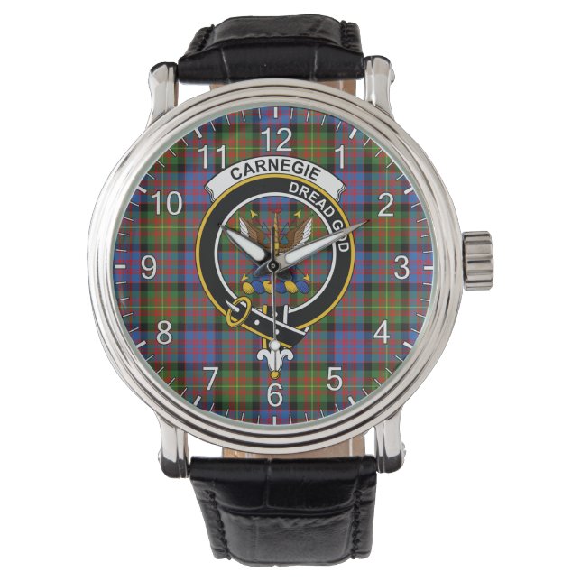 Classic Timeless Clan Carnegie Ancient Tartan Badg Watch (Front)