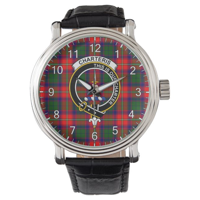Classic Timeless Clan Charteris Tartan Badge Plaid Watch (Front)