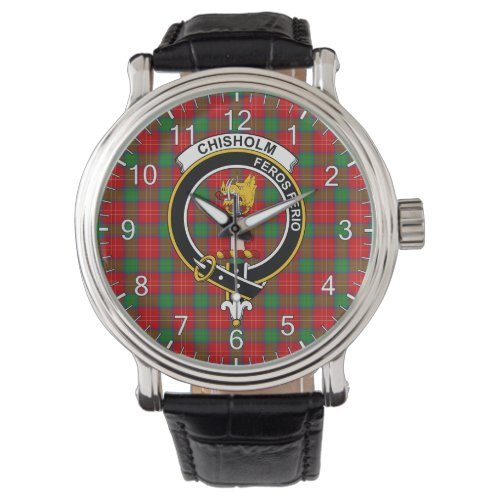 Classic Timeless Clan Chisholm Tartan Badge Plaid  Watch