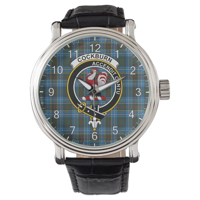 Classic Timeless Clan Cockburn Tartan Badge Plaid  Watch (Front)