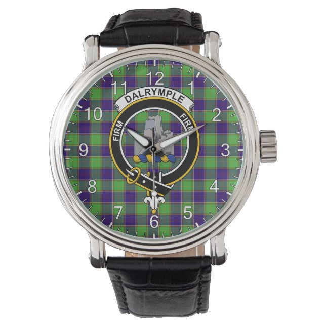 Classic Timeless Clan Dalrymple Tartan Badge Plaid Watch (Front)