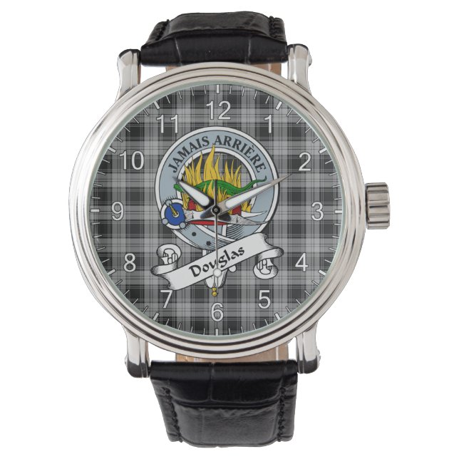 Classic Timeless Clan Douglas Grey Badge Tartan Watch (Front)