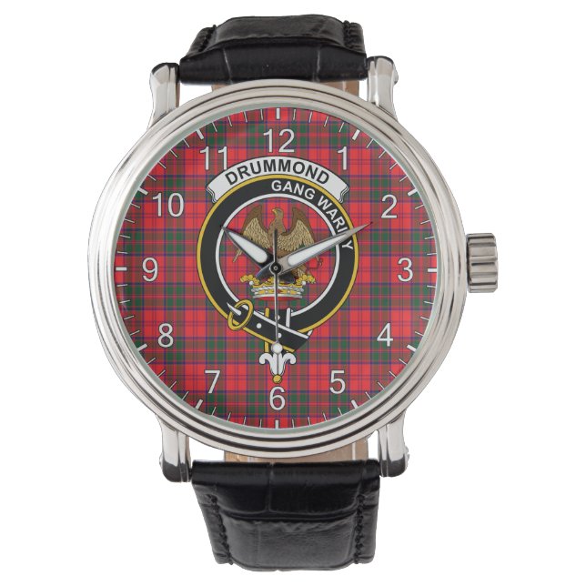 Classic Timeless Clan Drummond Modern Tartan Badge Watch (Front)