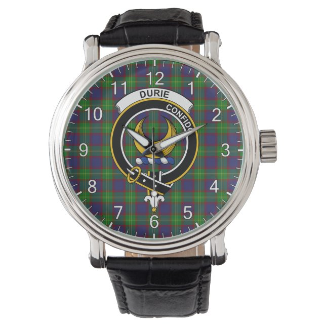 Classic Timeless Clan Durie Tartan Badge Plaid Watch (Front)