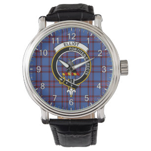 Classic Timeless Clan Elliot Tartan Badge Plaid Wa Watch