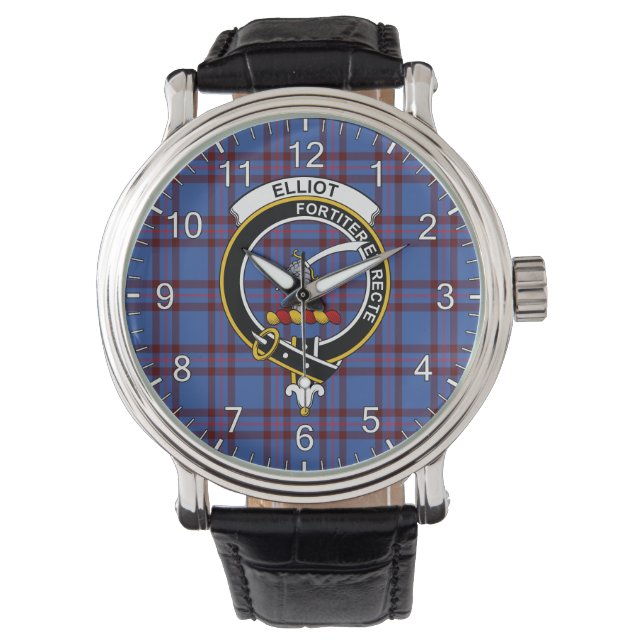 Classic Timeless Clan Elliot Tartan Badge Plaid Wa Watch (Front)