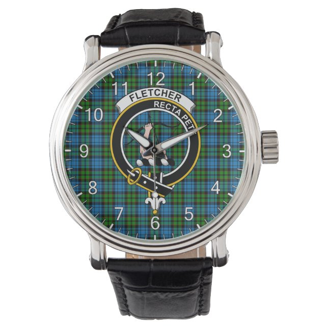 Classic Timeless Clan Fletcher Ancient Tartan Badg Watch (Front)