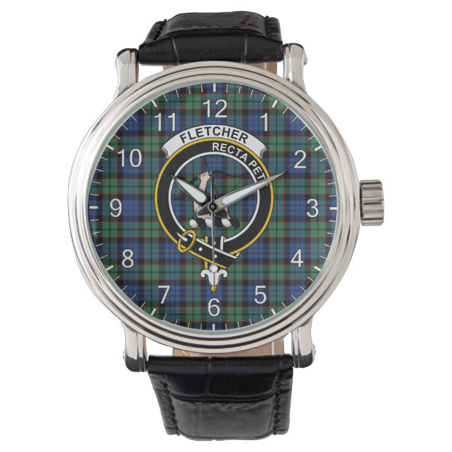 Classic Timeless Clan Fletcher Tartan Badge Plaid  Watch (Front)