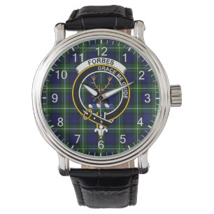 Classic Timeless Clan Forbes Tartan Badge Plaid Wa Watch
