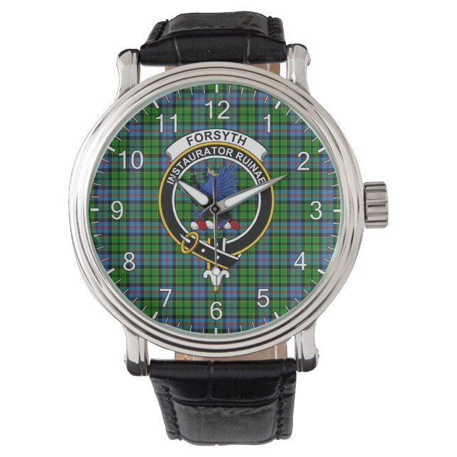 Classic Timeless Clan Forsyth Modern Tartan Badge  Watch (Front)
