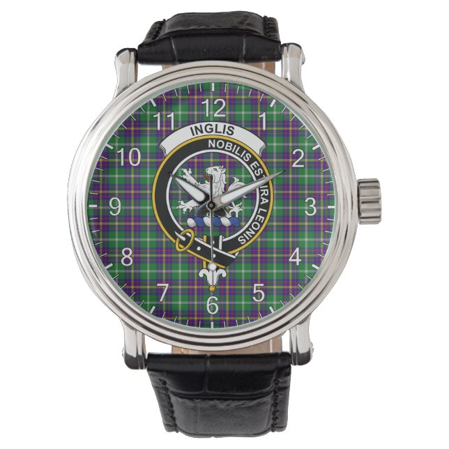 Classic Timeless Clan Inglis Modern Tartan Badge Watch (Front)