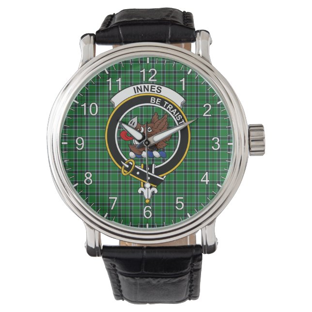 Classic Timeless Clan Innes Hunting Tartan Badge Watch (Front)