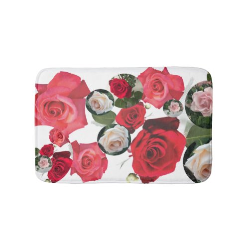 Classic timeless floral redcreamdusty pink roses bath mat