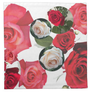Classic timeless floral red,cream,dusty pink roses cloth napkin