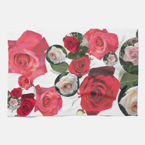 Classic timeless floral redcreamdusty pink roses kitchen towel