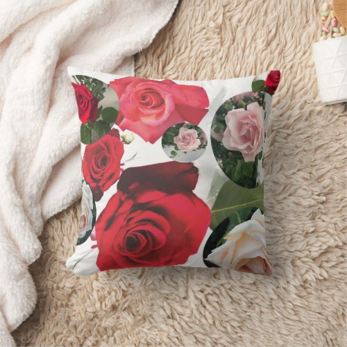 Classic timeless floral redcreamdusty pink roses throw pillow