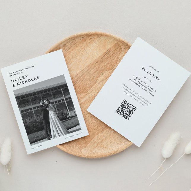 Classic Timeless Typography QR Code Photo Wedding Invitation (Creator Uploaded)