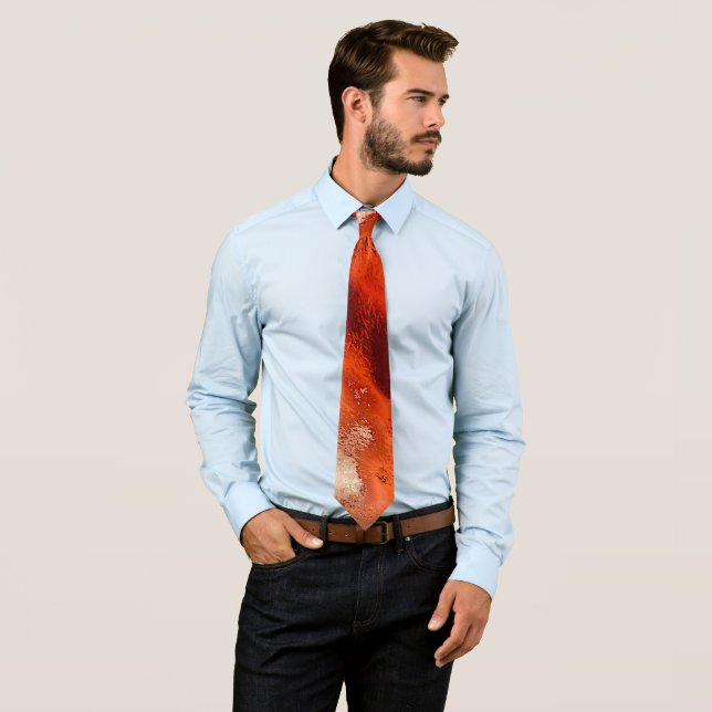 Classic to stained in shades of intense red&coral neck tie (In Situ)