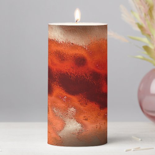 Classic to stained in shades of intense redcoral pillar candle
