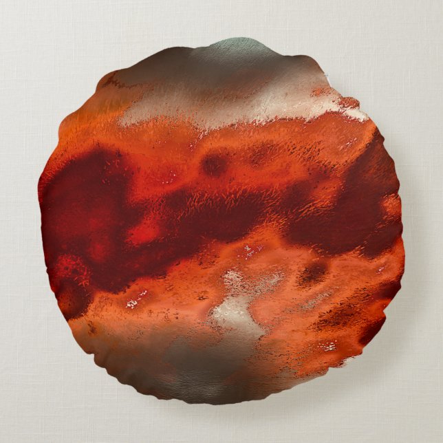 Classic to stained in shades of intense red&coral round pillow (Back)