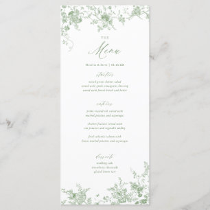 Classic Toile Green Floral Wedding Table Menu