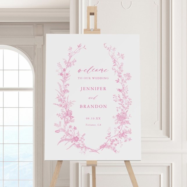 Classic Toile Pink Floral Wedding Welcome Foam Board (Creator Uploaded)