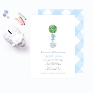Classic Topiary Ball With Bow Boy Baby Shower Invitation