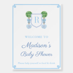 Classic Topiary Blue Bow Boy Baby Shower Welcome Foam Board
