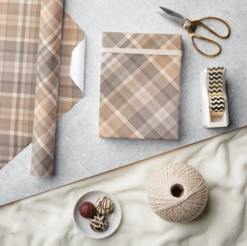 Classic Traditional Beige Tan Taupe Brown Gingham  Wrapping Paper