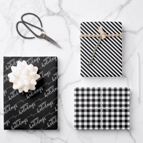 Classic Traditional Black And White Plaid Wrapping Paper Sheets