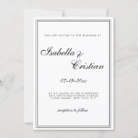 Classic traditional black white minimalist wedding invitation