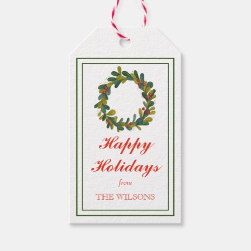 Classic Traditional Christmas Mistletoe Wreath  Gift Tags