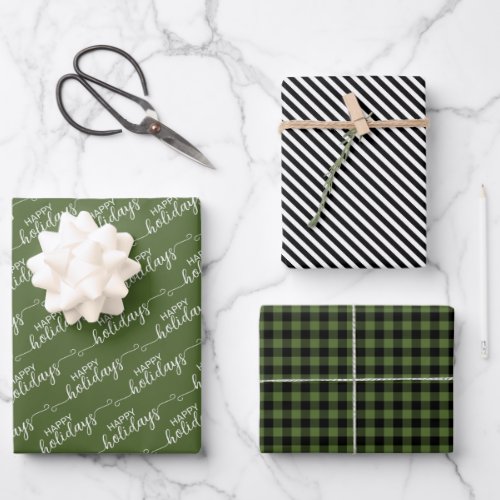 Classic Traditional Dark Forest Green Black Plaid Wrapping Paper Sheets