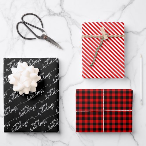 Classic Traditional Dark Red Black Plaid Wrapping Paper Sheets