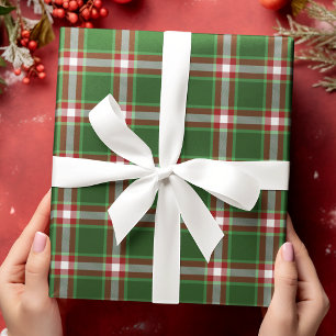 Classic Traditional Dark Red Green White Gingham Wrapping Paper