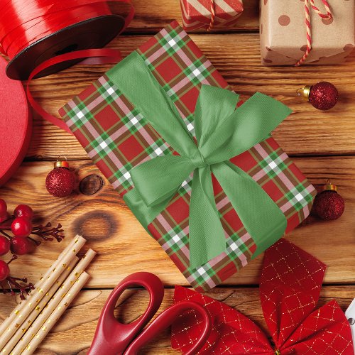 Classic Traditional Dark Red Green White Gingham Wrapping Paper
