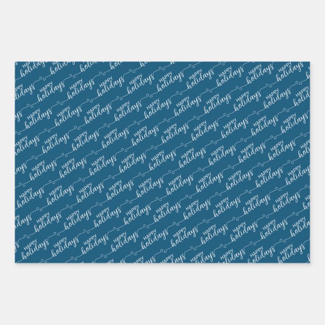 Classic Traditional Dark Teal Blue Black Plaid Wrapping Paper Sheets (Front)