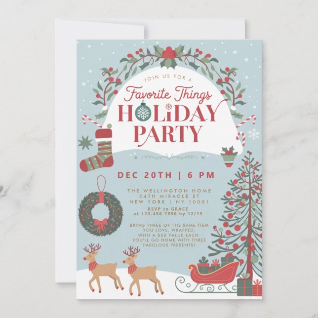 Classic Traditional Holiday Favorite Things Party Invitation (Front)