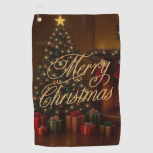 Classic, traditional Merry Christmas Golf Towel