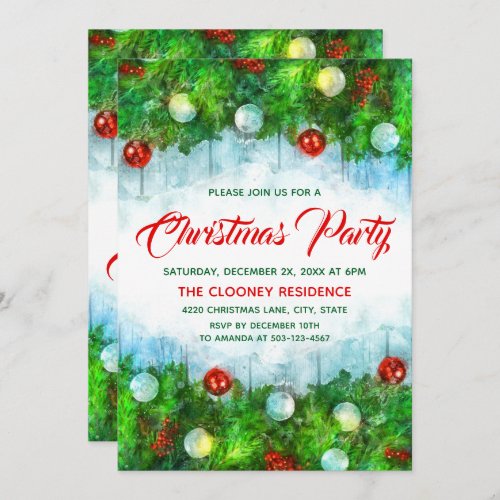Classic Traditional Merry Christmas Party Invitation