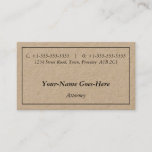 This traditional business card design features a professional’s name, a job role title, and contact details that are customizable. Business cards like these might be used by a professional such as a lawyer or a consultant.
