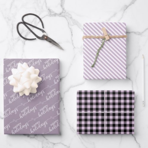 Classic Traditional Pink Violet Black Plaid Wrapping Paper Sheets