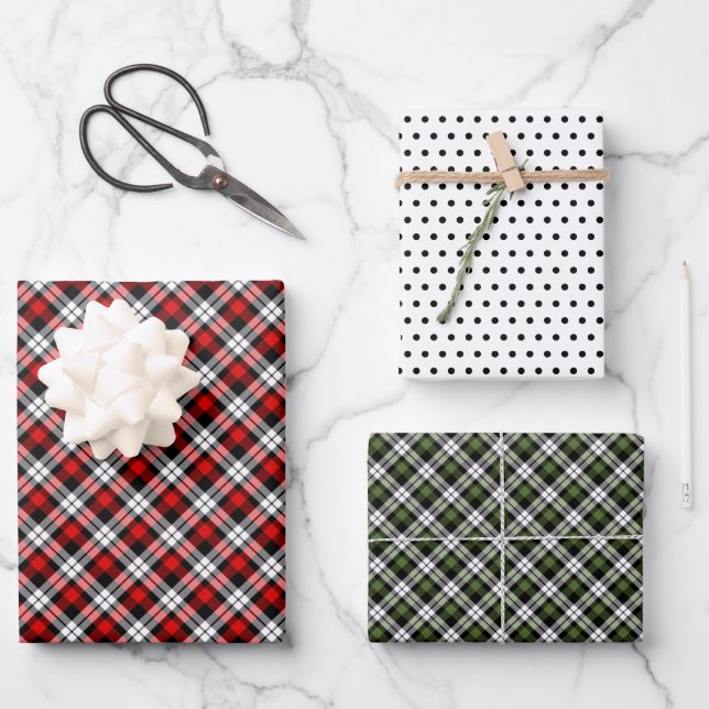 Classic Traditional Red Green Black White Gingham Wrapping Paper Sheets (Front)