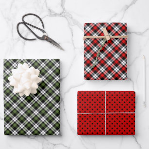 Classic Traditional Red Green Black White Gingham Wrapping Paper Sheets