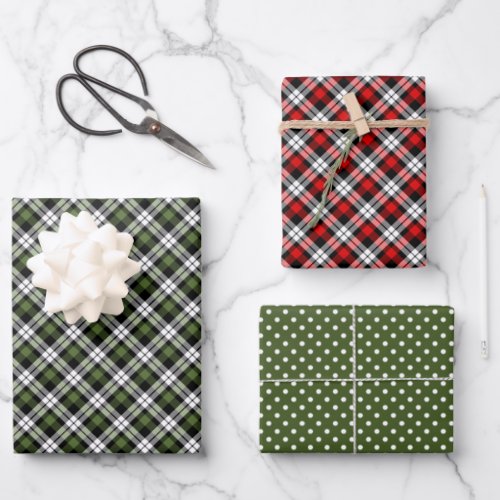 Classic Traditional Red Green Black White Gingham Wrapping Paper Sheets
