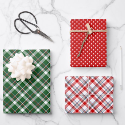 Classic Traditional Red Green Blue White Gingham Wrapping Paper Sheets